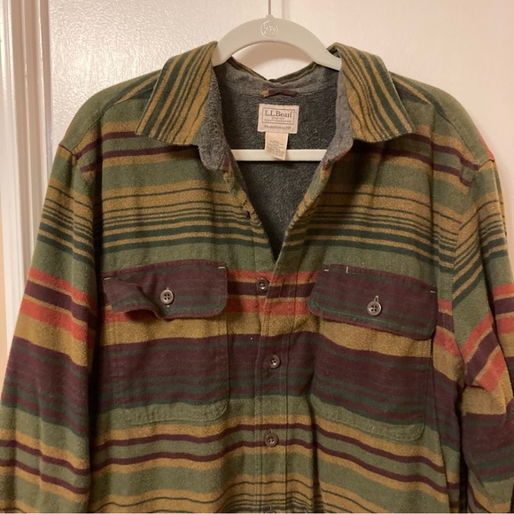 Mens L.L. Bean fleece lined flannel shirt jacket size L-Tall - Picture 3 of 5